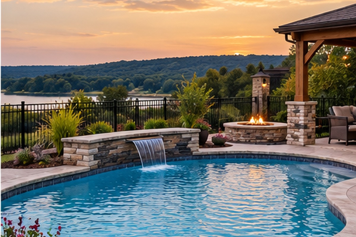In-ground swimming pool in an Oklahoma backyard